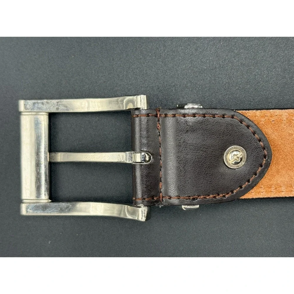 Brown Leather Genuine Belt Men's Sz 36 Silver Buckle Mahogany Brown GUC